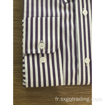 Chemise à rayures brodées teintes en fil à col montant pour homme